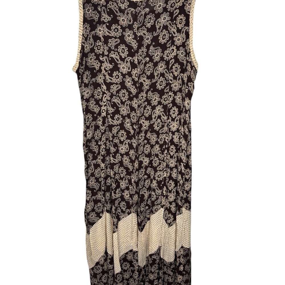 Lola P Boho Maxi Dress XL Brown Cream Floral Paisley Sleeveless Rayon - Picture 4 of 7